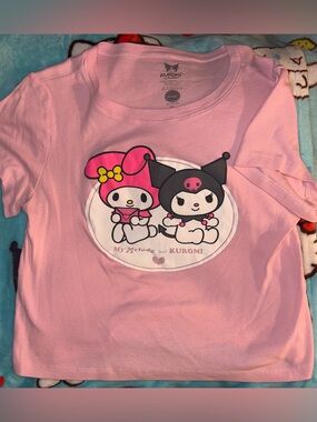 Sanrio My Melody & Kuromi Pink Graphic Cropped Tee